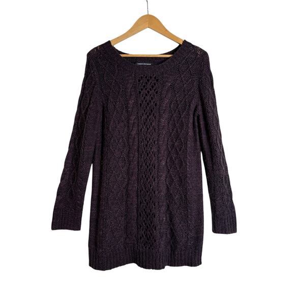 Foreign Exchange Women's Cable Knit Scoop Neck Tunic Sweater Size L Black Purple - Picture 1 of 6